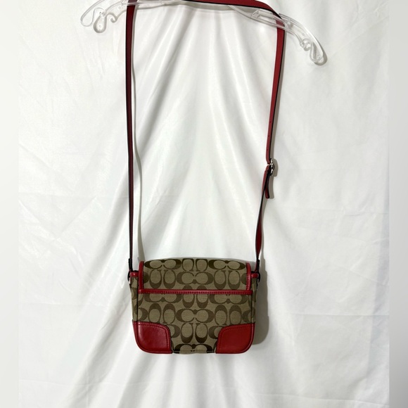 Authentic 2014 Coach Hadley Signature Field Crossbody Bag With Red Leather Trim - Picture 7 of 15